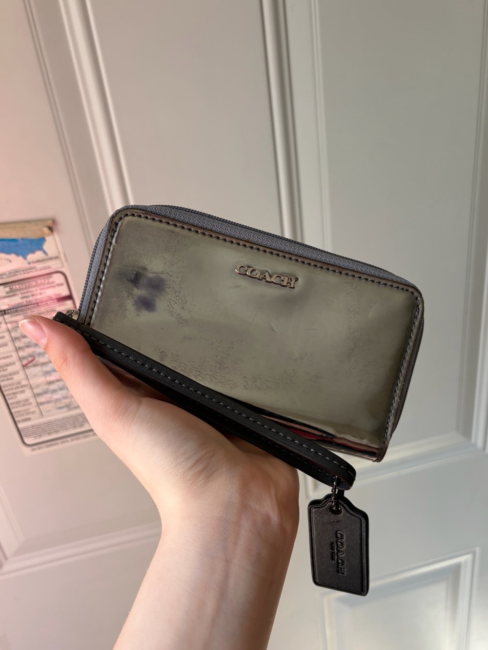 Coach Metallic Patent Leather Zip-Around Wristlet 💿